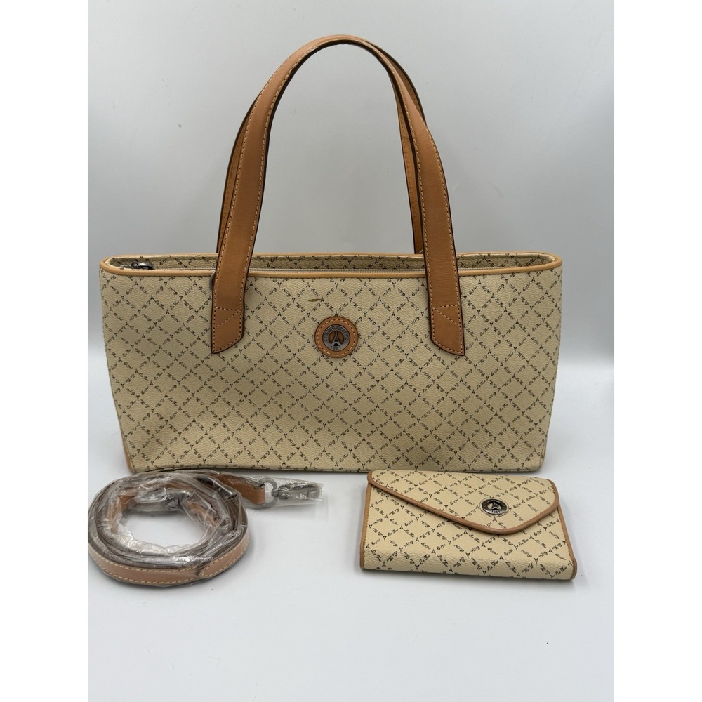 La Tour Eiffel Paris Monogram Satchel Crossbody Bag Beige Matching Wallet Set